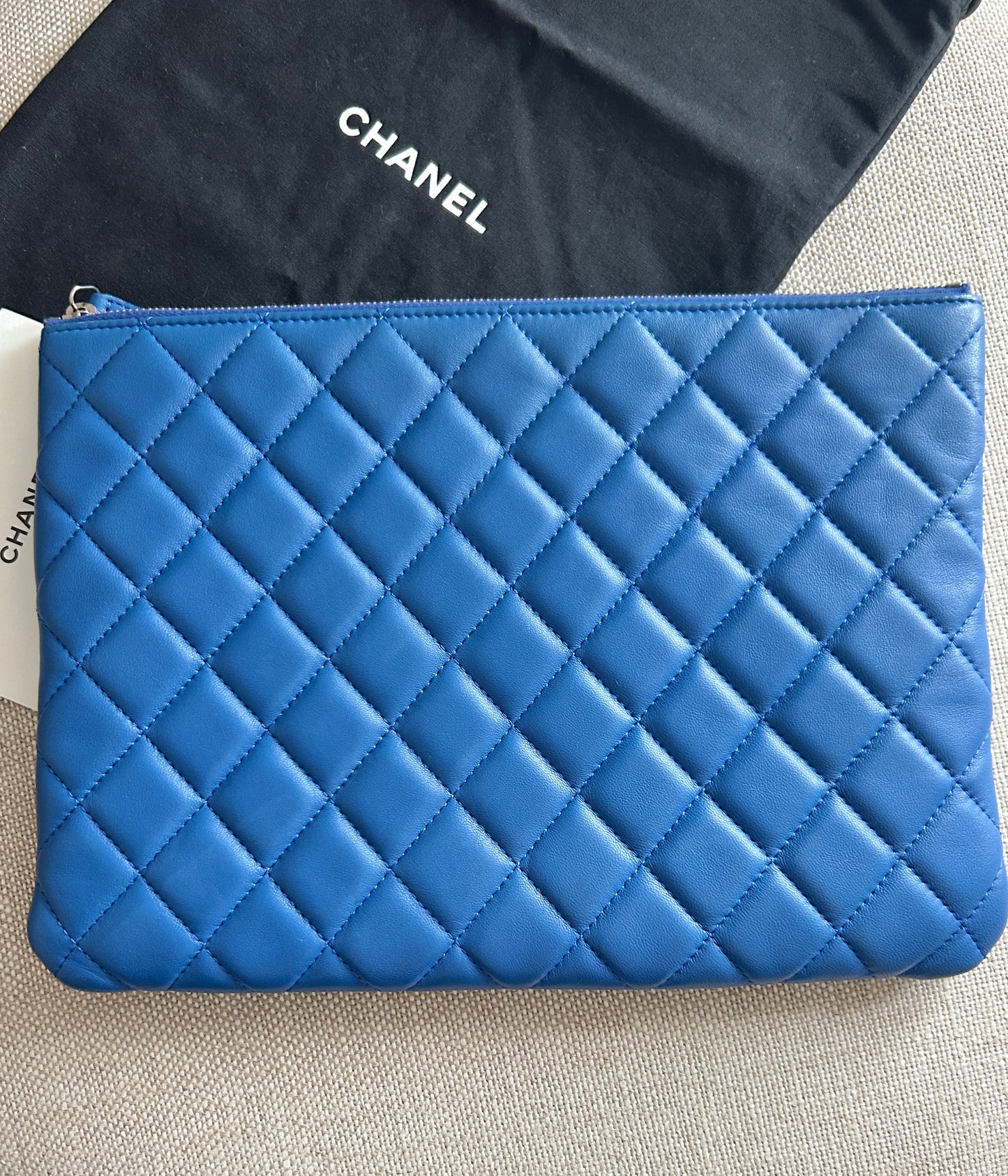 Chanel Lambskin Quilted Medium Clutch / Pouch Case Blue