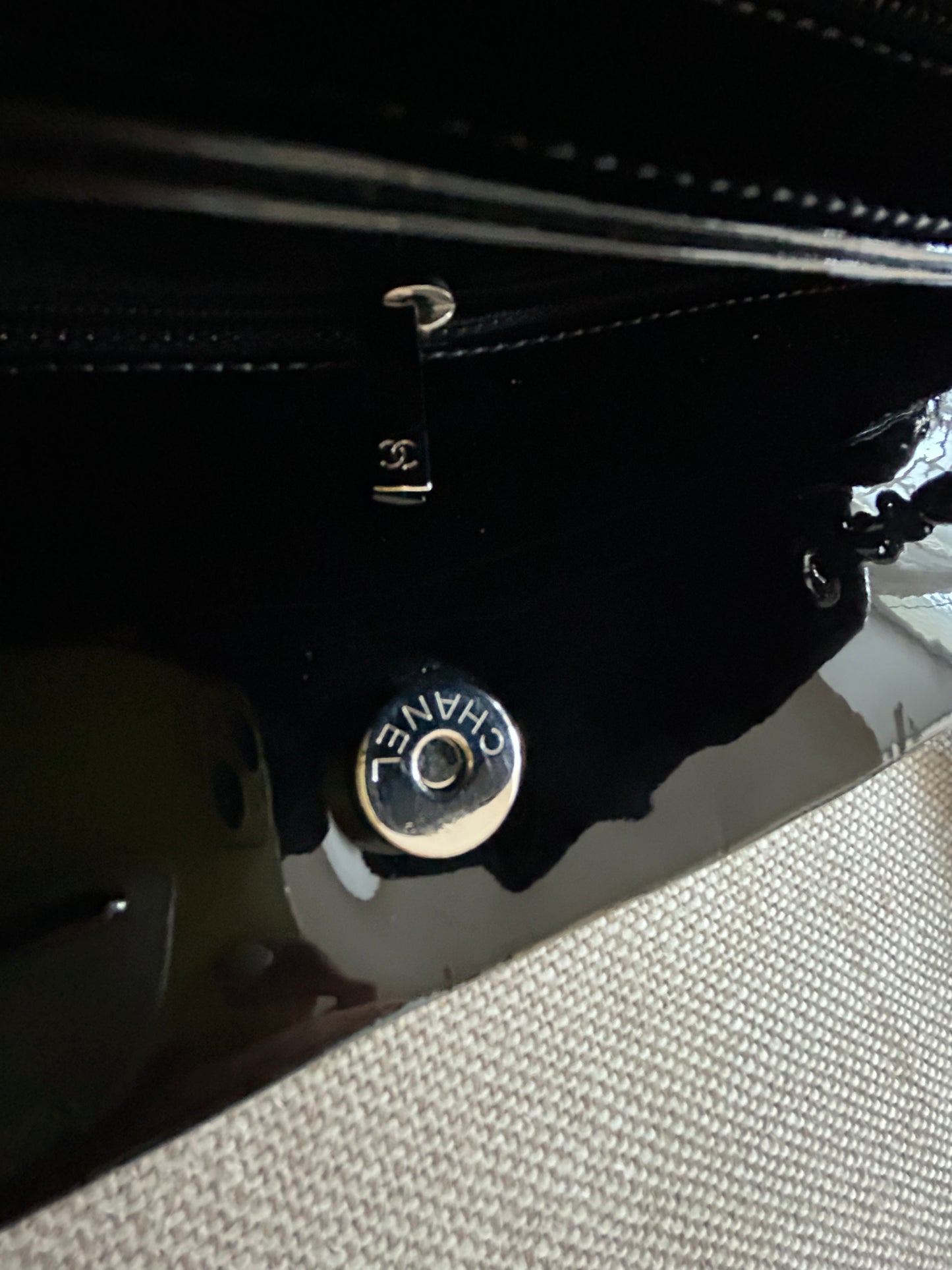 Chanel Quilted Patent Leather Just Mademoiselle Large Bowling Bag In Black
