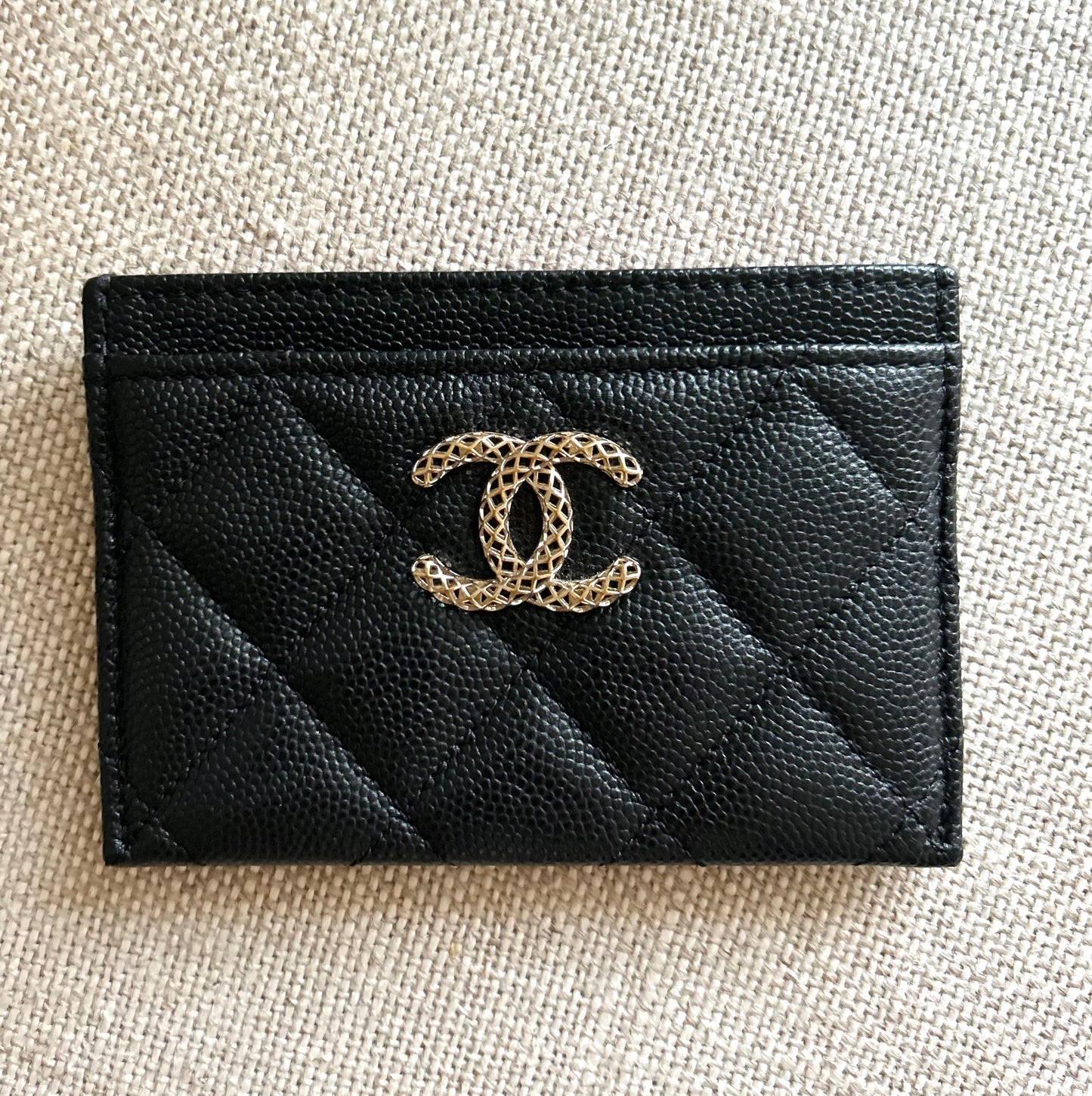 Chanel Caviar Card Holder with Champagne Color Hardware