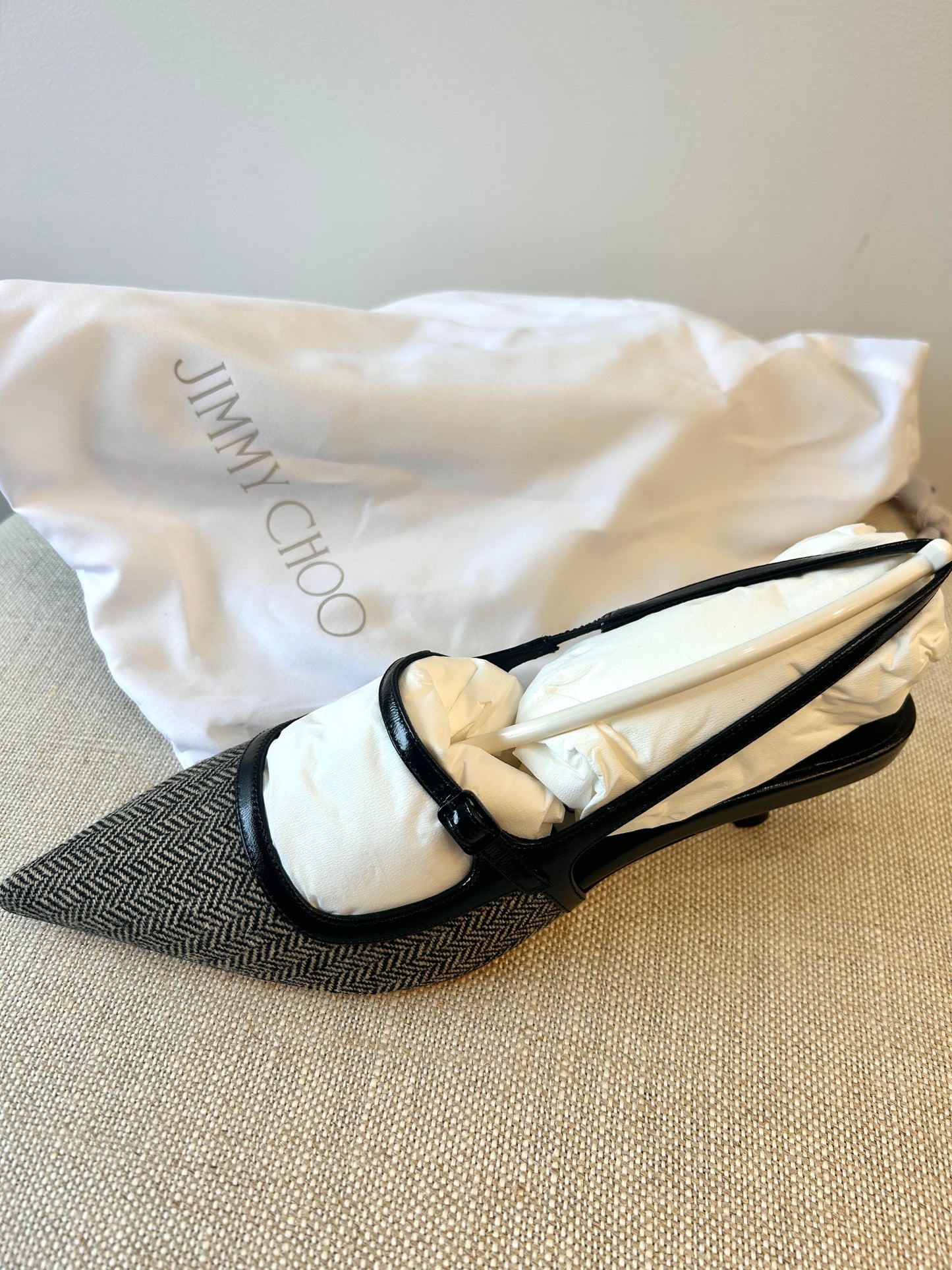 Jimmy Choo
Didi 45MM Herringbone Slingback Pumps -Brand New in Box Sz 38 1/2