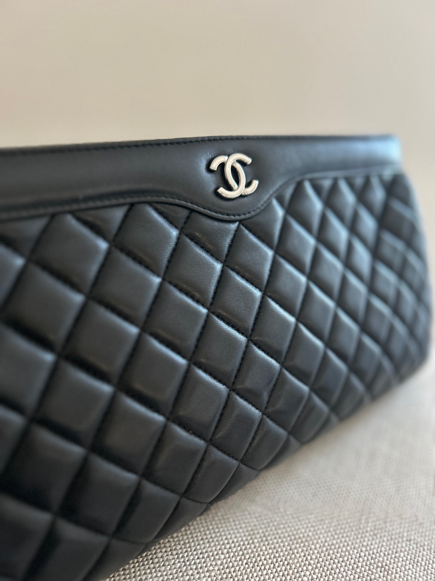 Chanel CC Quilted Clutch in Black Lambskin