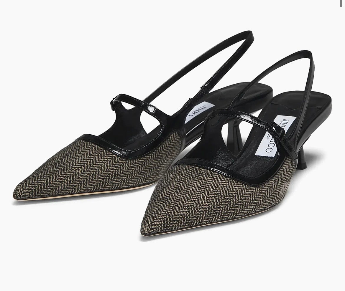 Jimmy Choo
Didi 45MM Herringbone Slingback Pumps -Brand New in Box Sz 38 1/2
