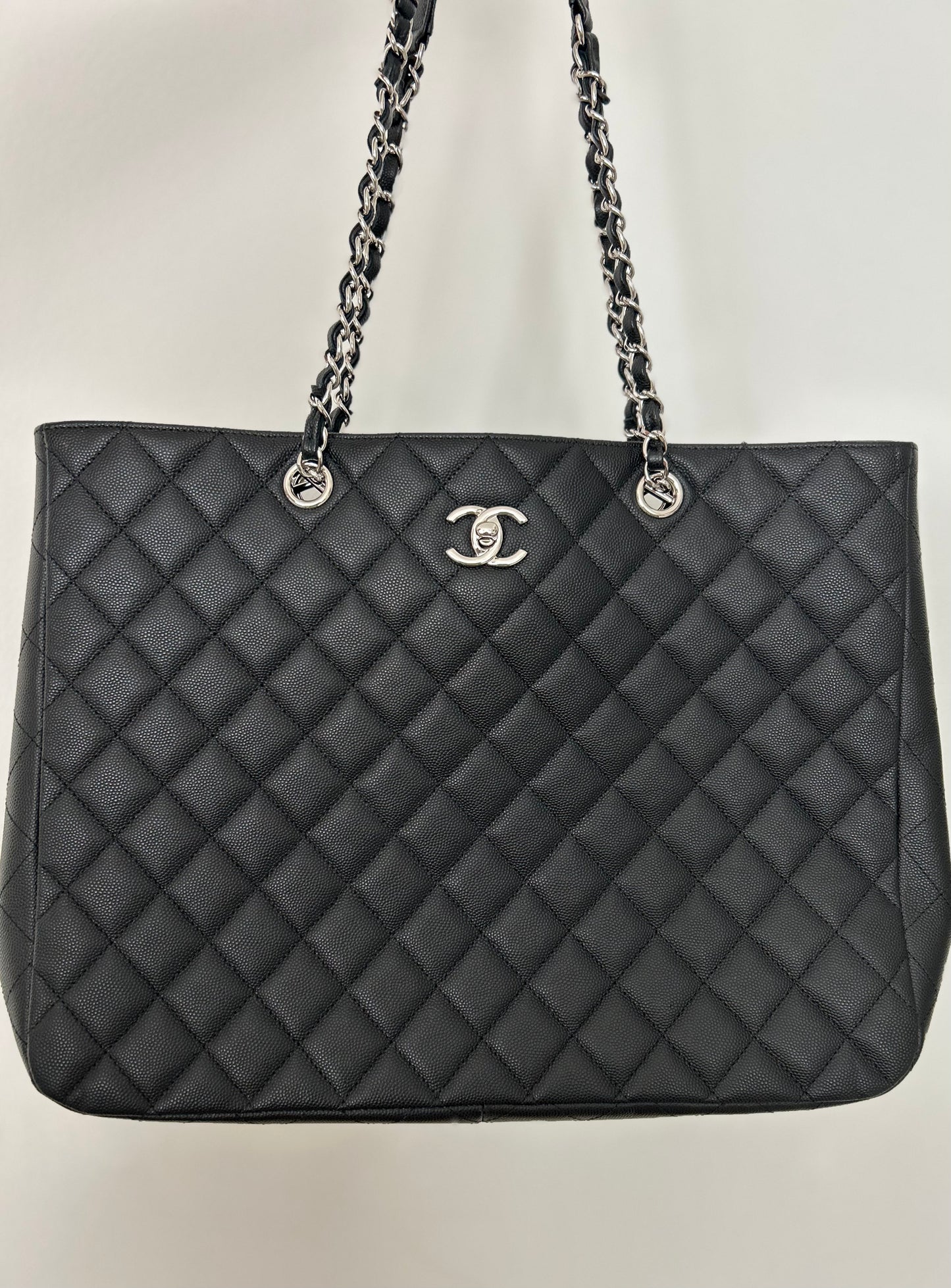CHANEL BLACK CAVIAR CLASSIC CC LARGE TIMELESS TOTE BAG