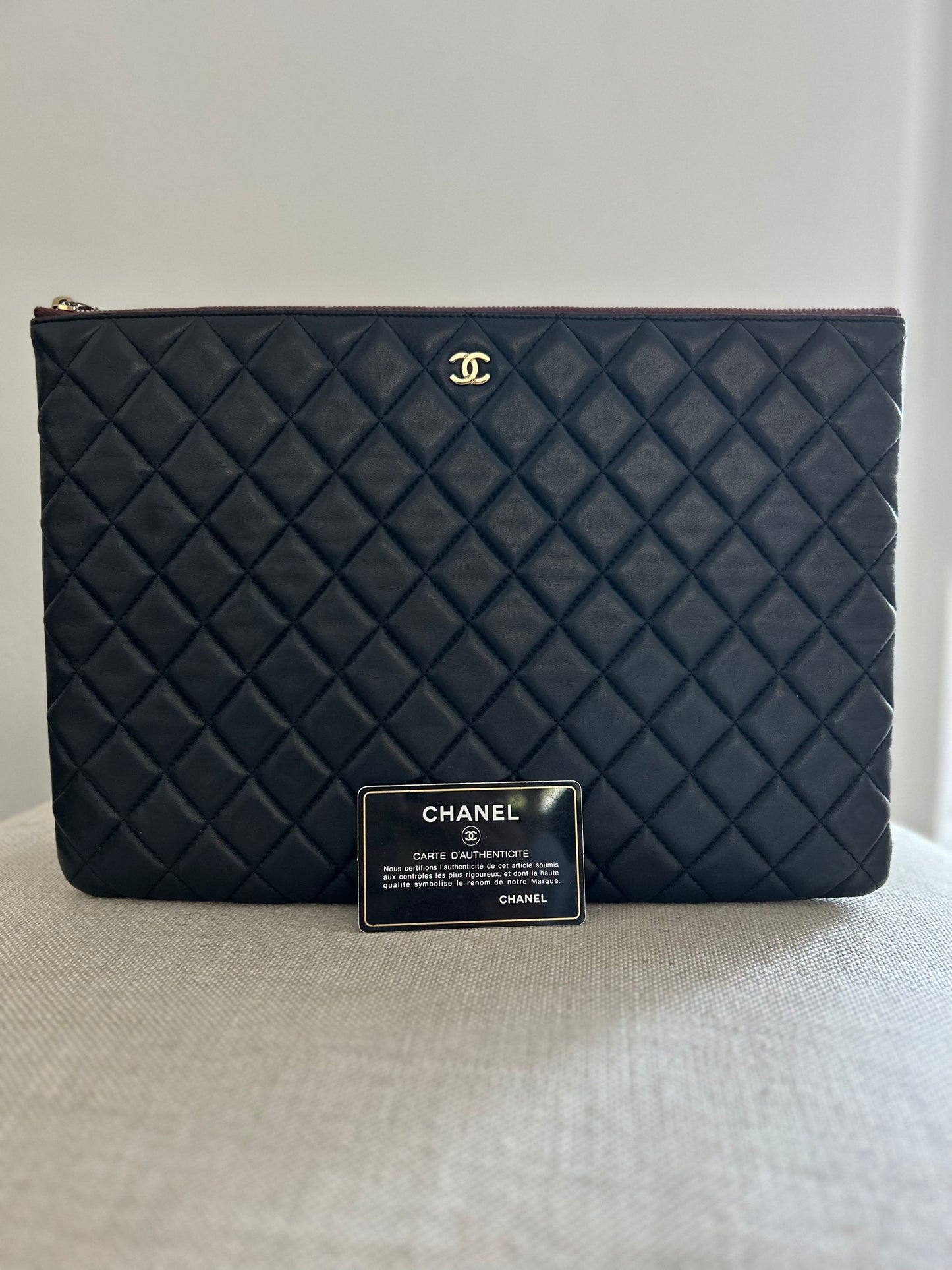 Chanel Lambskin Diamond Quilt Clutch / Pouch