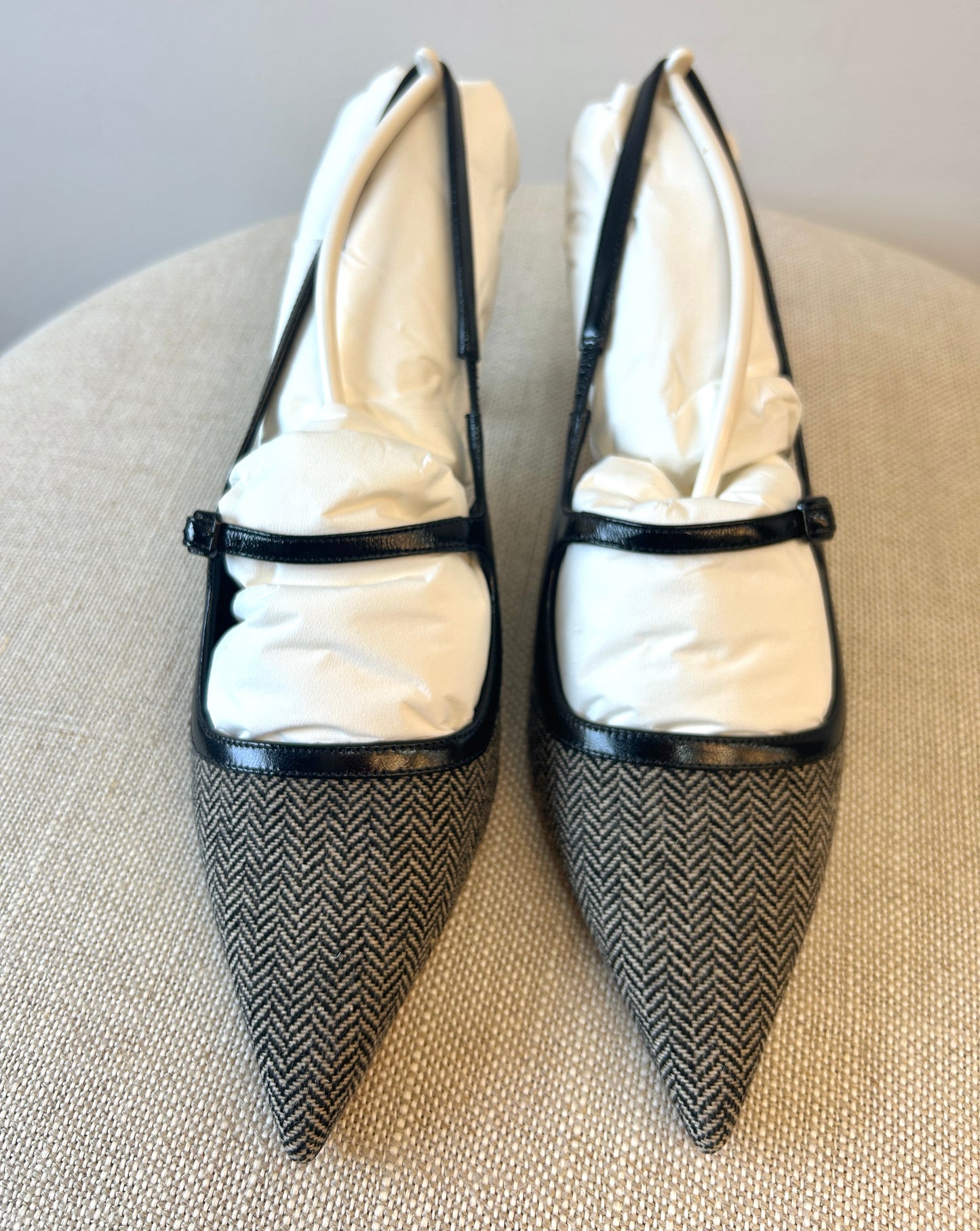 Jimmy Choo
Didi 45MM Herringbone Slingback Pumps -Brand New in Box Sz 38 1/2