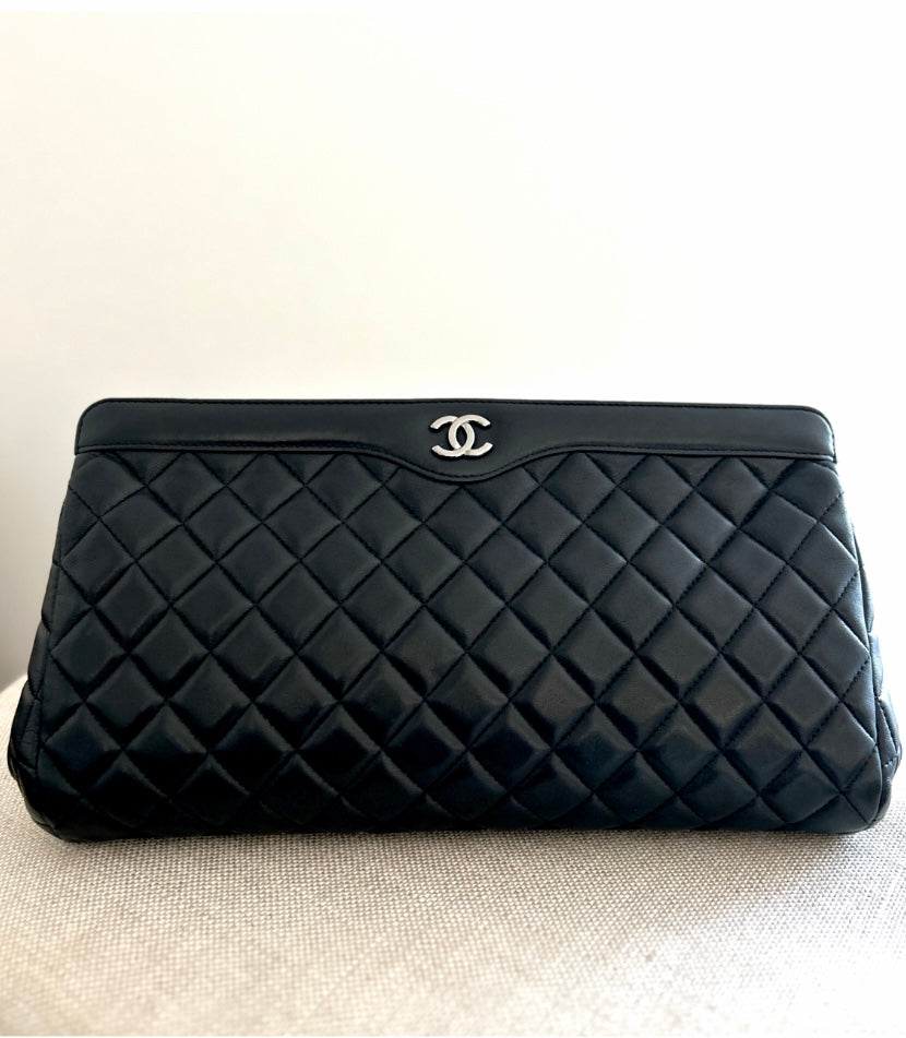 Chanel CC Quilted Clutch in Black Lambskin