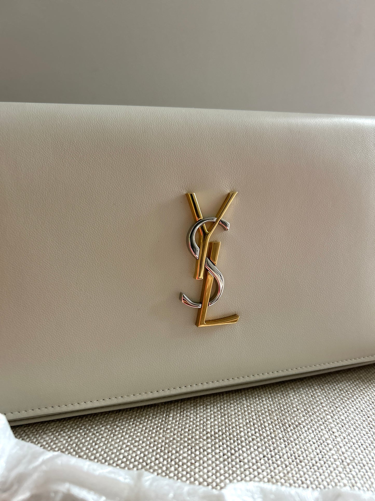 YSL Saint Laurent Cassandra Tri Metal Chain Wallet Bag