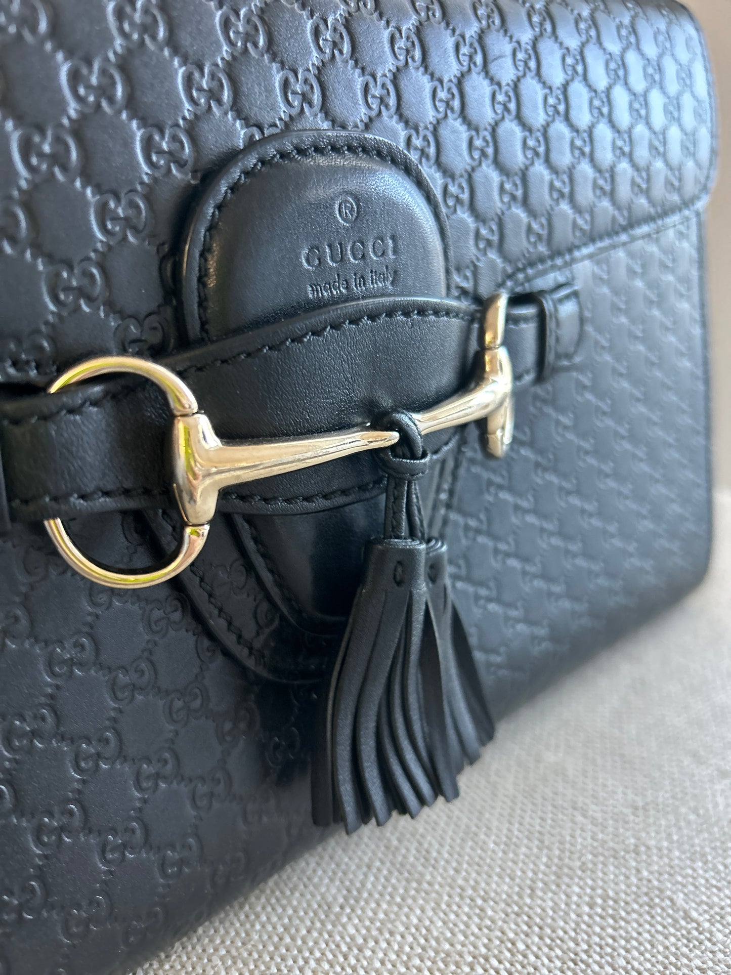 Emily Embossed Monogram Guccissima Calfskin in Black