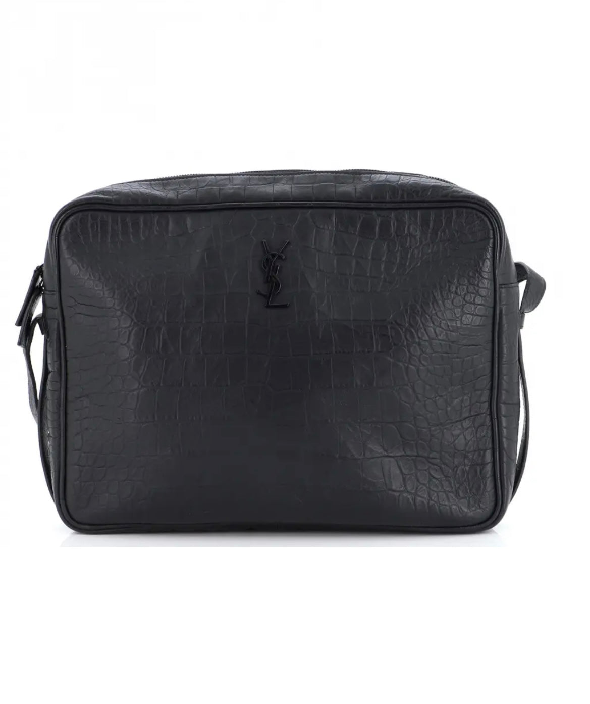 YSL Croc Embossed Crossbody Messenger -Black