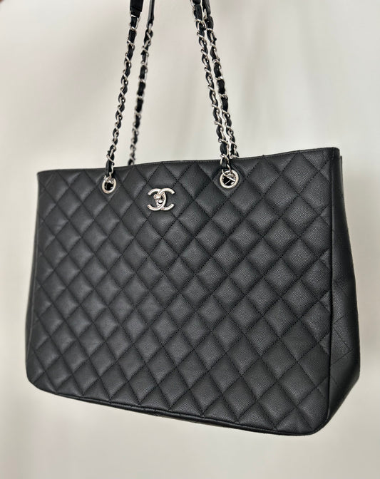 CHANEL BLACK CAVIAR CLASSIC CC LARGE TIMELESS TOTE BAG