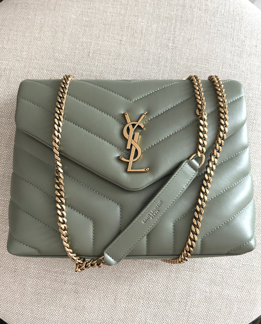 YSL - Saint Laurent Lou Lou Small in Quilted Leather - Sage