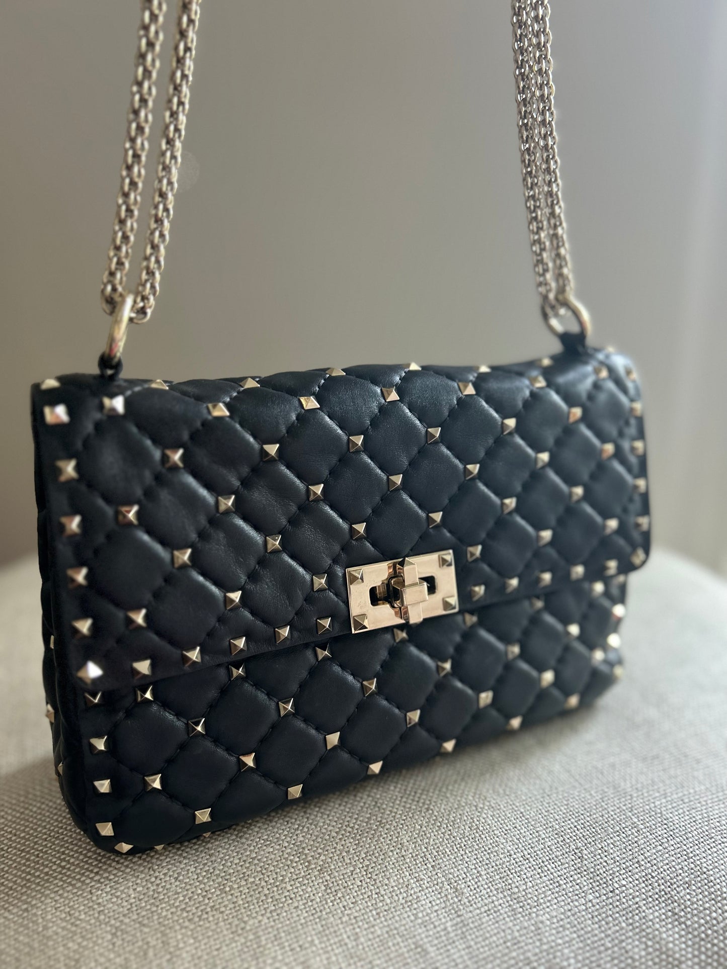 Valentino Black Rockstud Flap Bag