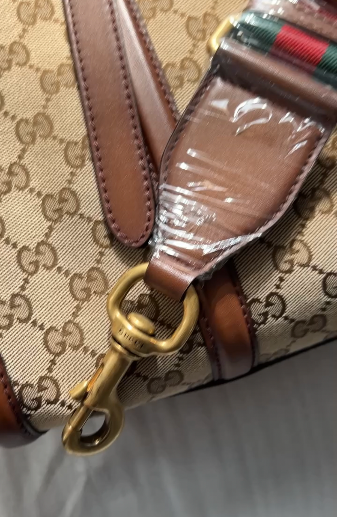 Gucci Monogram Medium Lady Web Boston Bag Beige Cuir