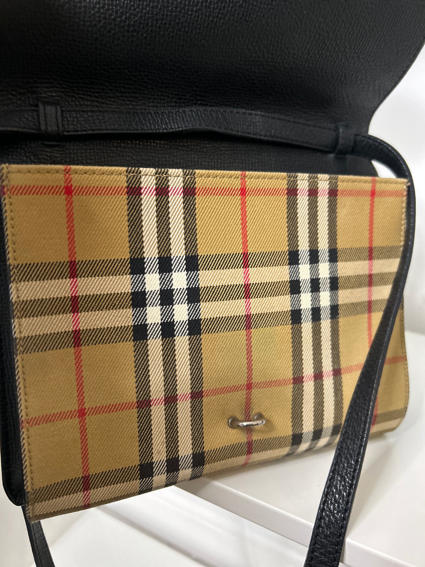 Burberry Macken Crossbody Bag Leather and House Check Canvas Small