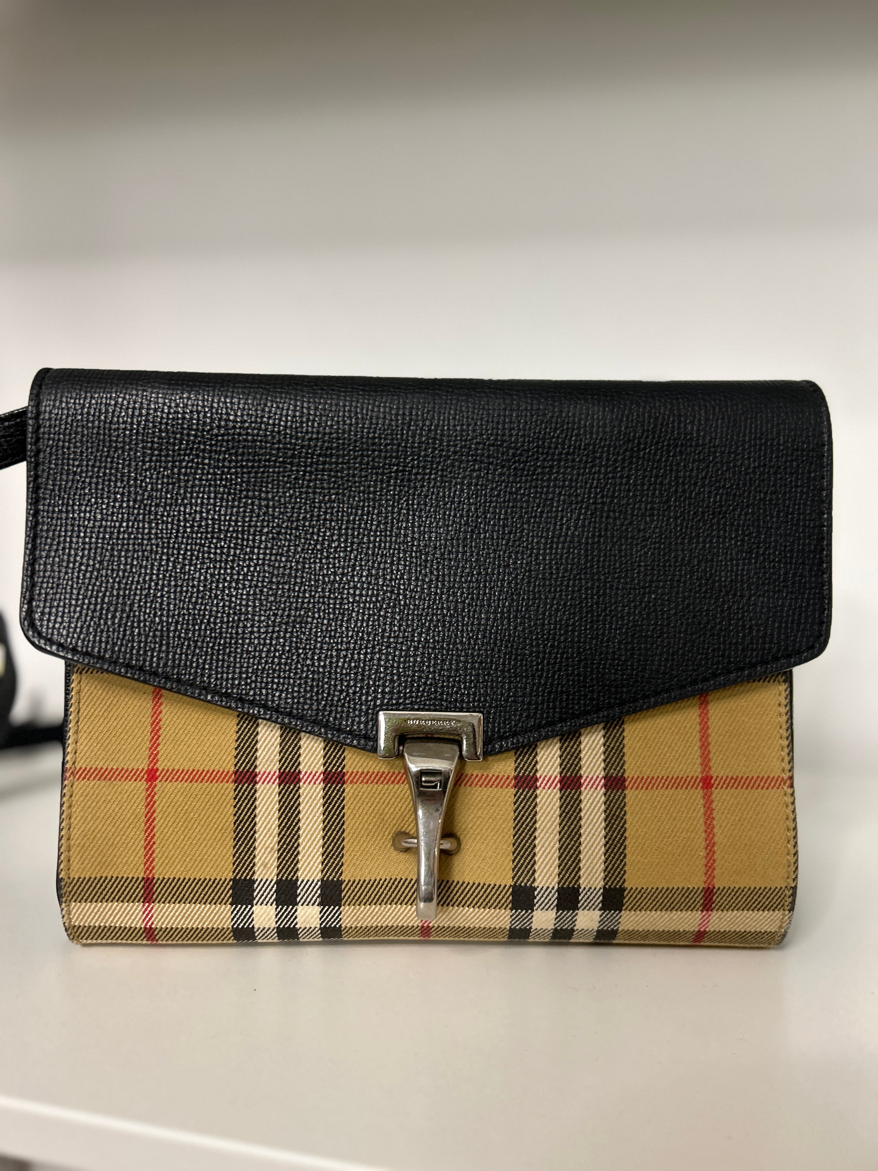 Burberry Macken Crossbody Bag Leather and House Check Canvas Small lori s luxuries