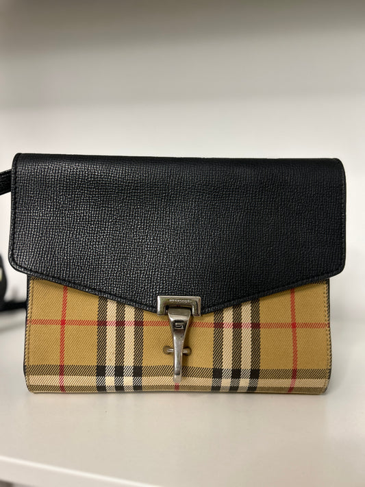 Burberry Macken Crossbody Bag Leather and House Check Canvas Small