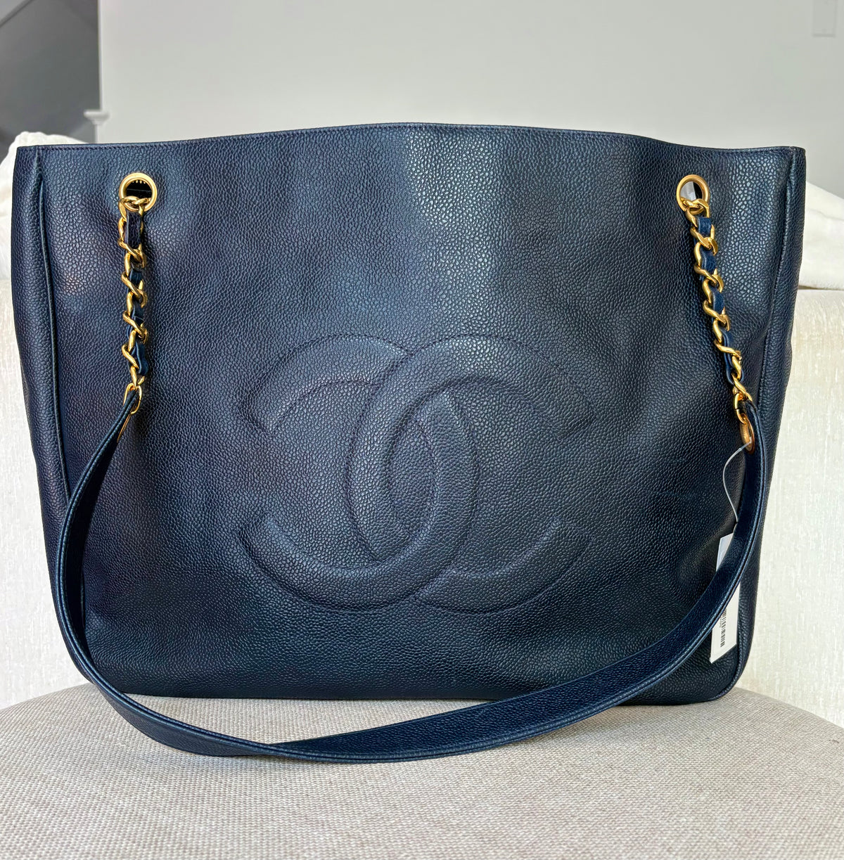 Chanel Vintage CC Logo Caviar
Tote - Rare Dark Navy / Midnight Blue - Gold Hardware - Circa 1994-1996