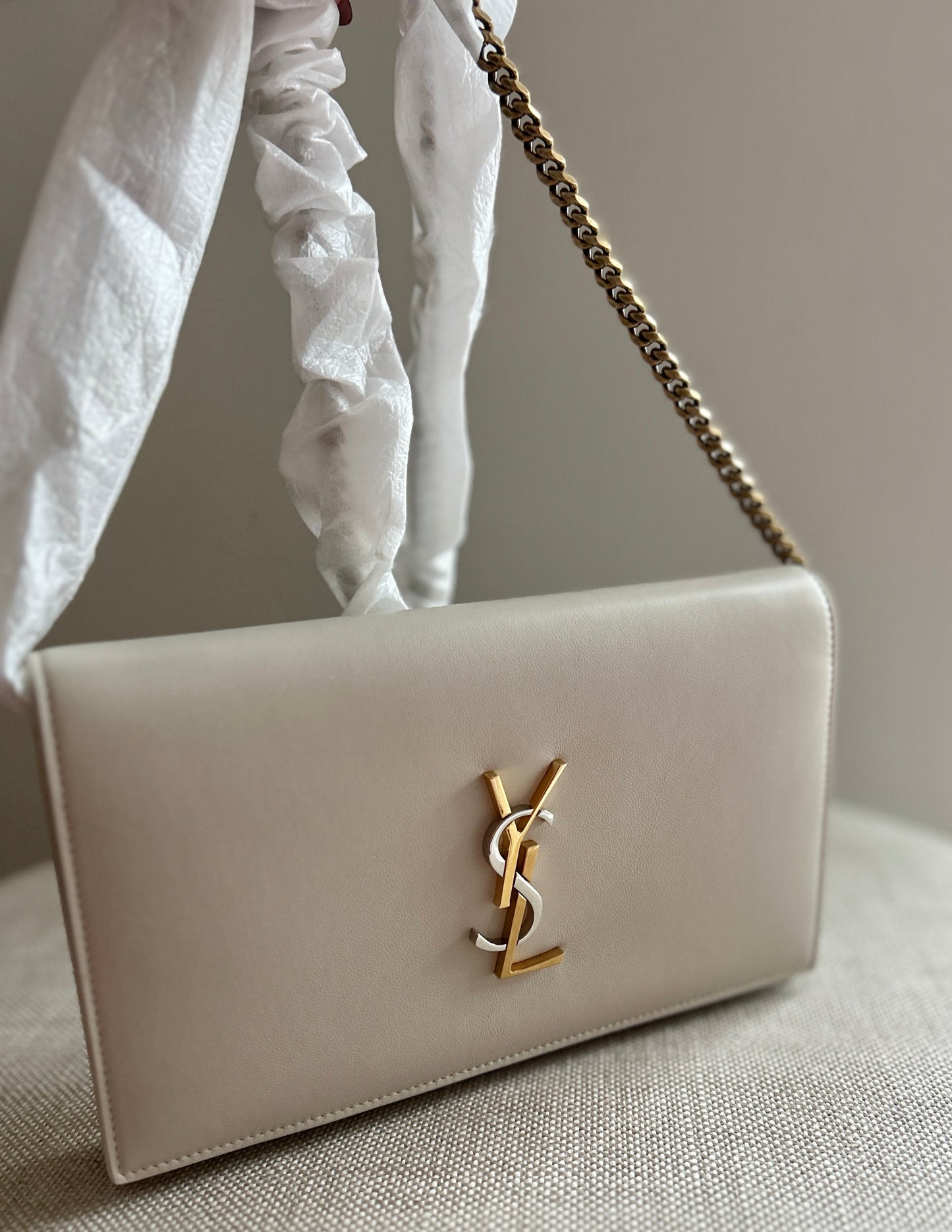 YSL Saint Laurent Cassandra Tri Metal Chain Wallet Bag