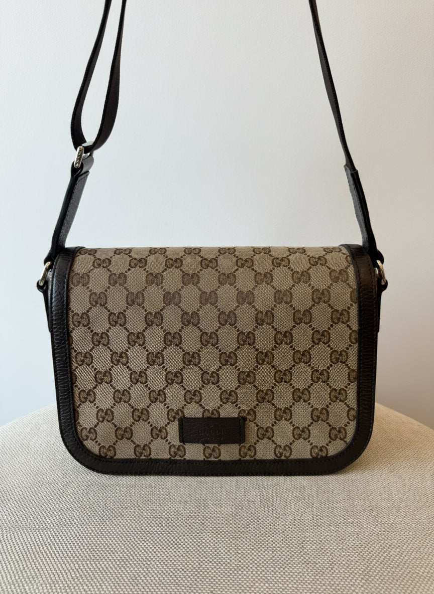 Gucci Beige GG Canvas Small Crossbody Messenger Bag Silver Hardware