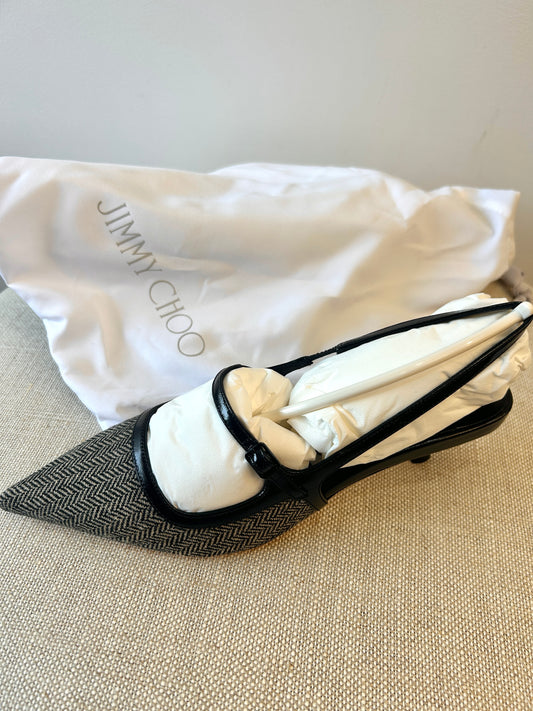 Jimmy Choo
Didi 45MM Herringbone Slingback Pumps -Brand New in Box Sz 38 1/2