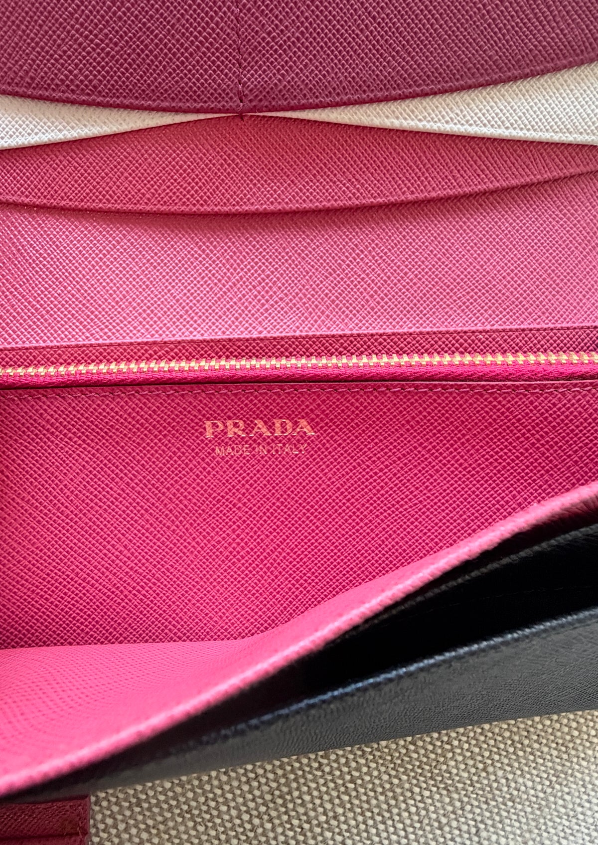 Prada Saffiano Leather Continental Wallet Black + Detachable ID Holder. With original box