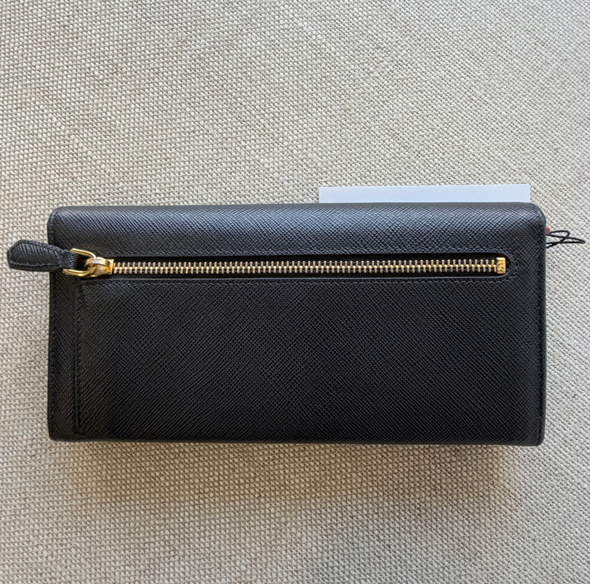 Prada Saffiano Leather Continental Wallet Black + Detachable ID Holder. With original box