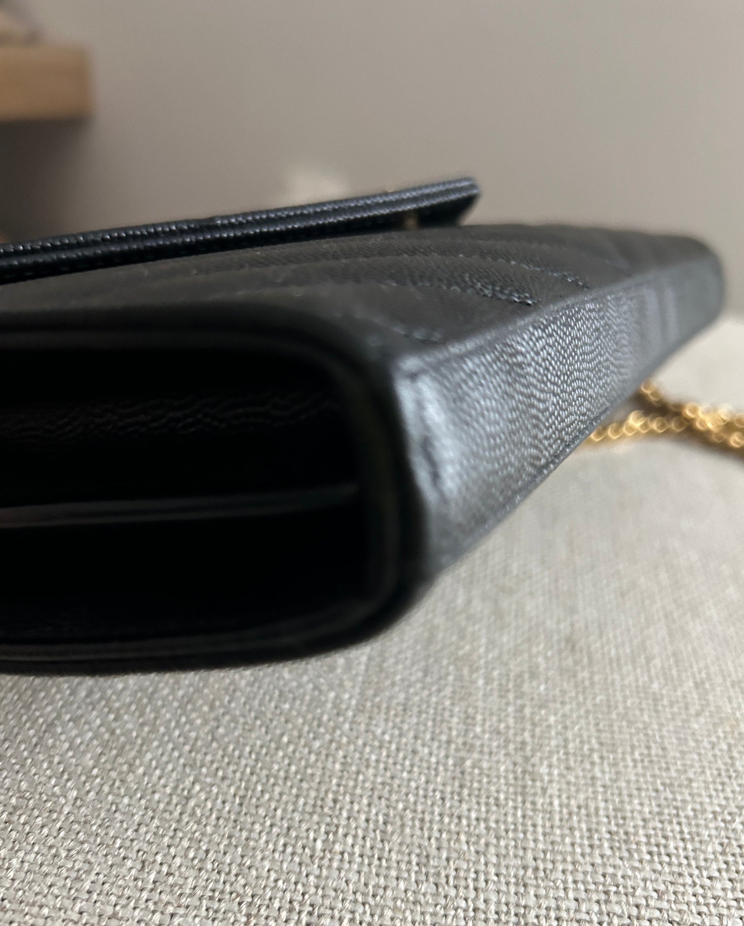 YSL Monogram Large Wallet on Chain in Grained Leather