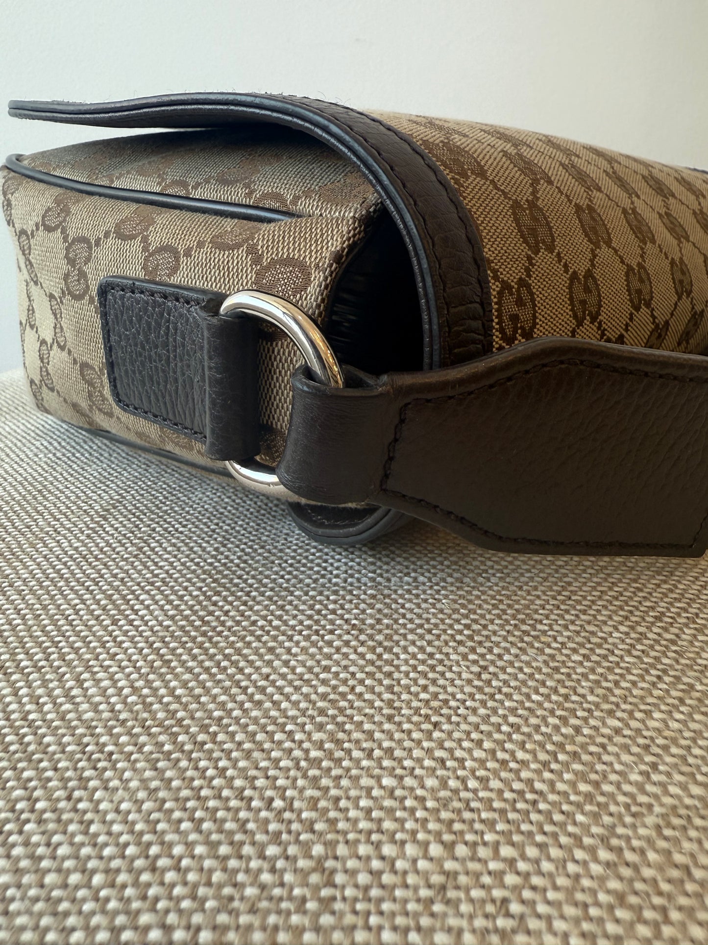 Gucci Beige GG Canvas Small Crossbody Messenger Bag Silver Hardware