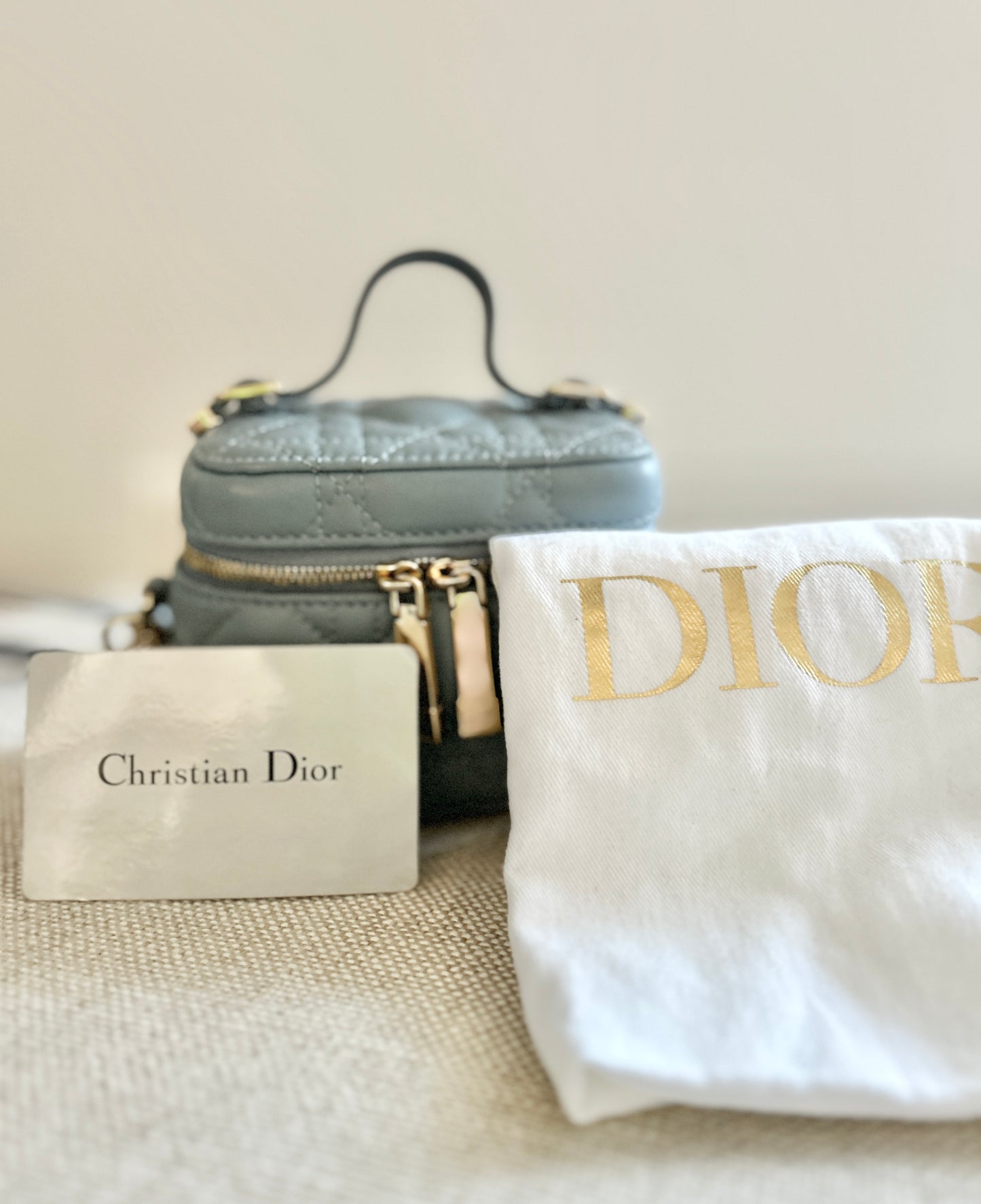 Christian Dior Micro Vanity in Cannage Lambskin (gray/blue)