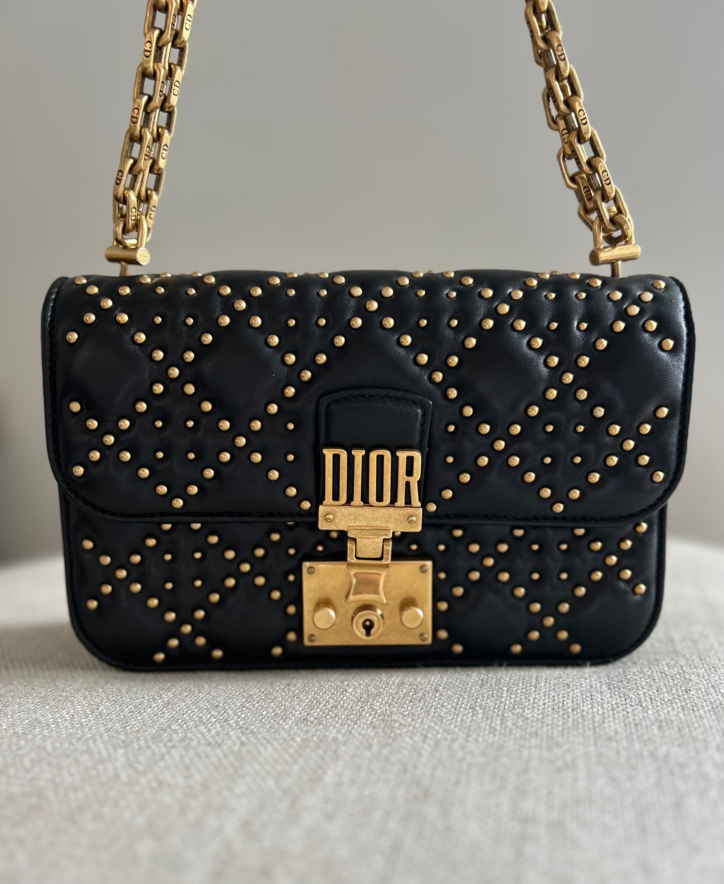 ChristianDior Addict Mini Flap Black Studded Shoulder Bag