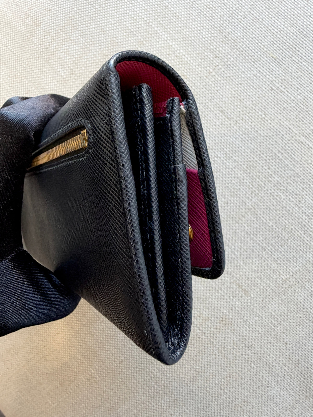 Prada Saffiano Leather Continental Wallet Black + Detachable ID Holder. With original box