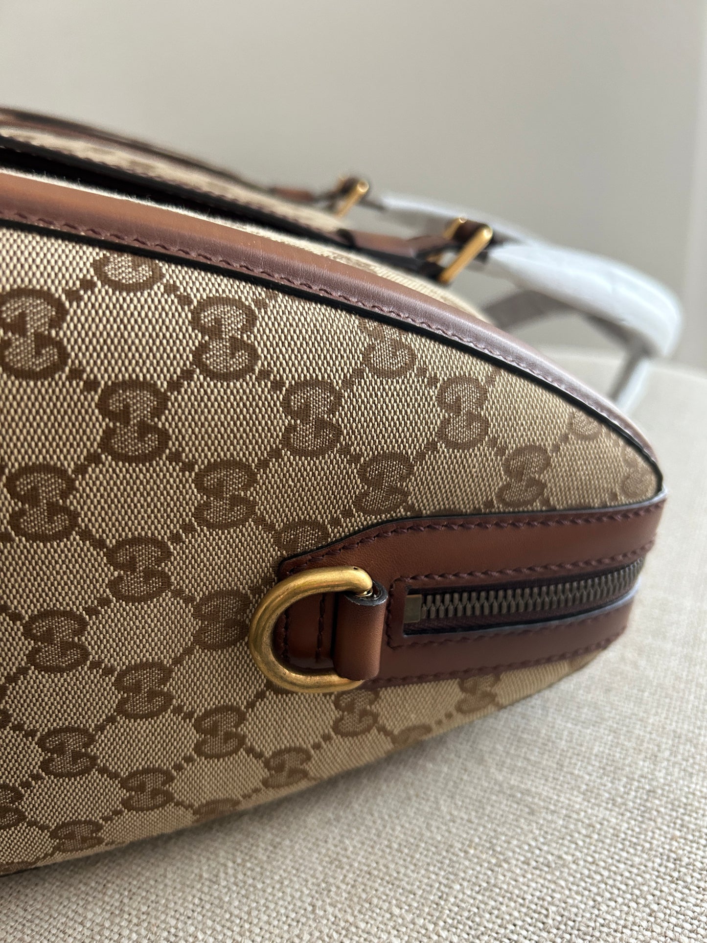 Gucci Monogram Medium Lady Web Boston Bag Beige Cuir