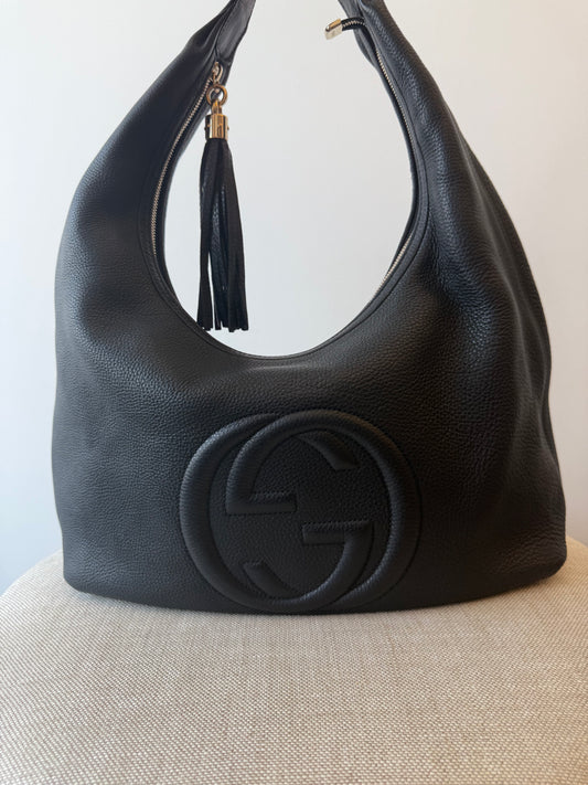 Gucci  Black Pebbled Leather Soho Hobo Bag