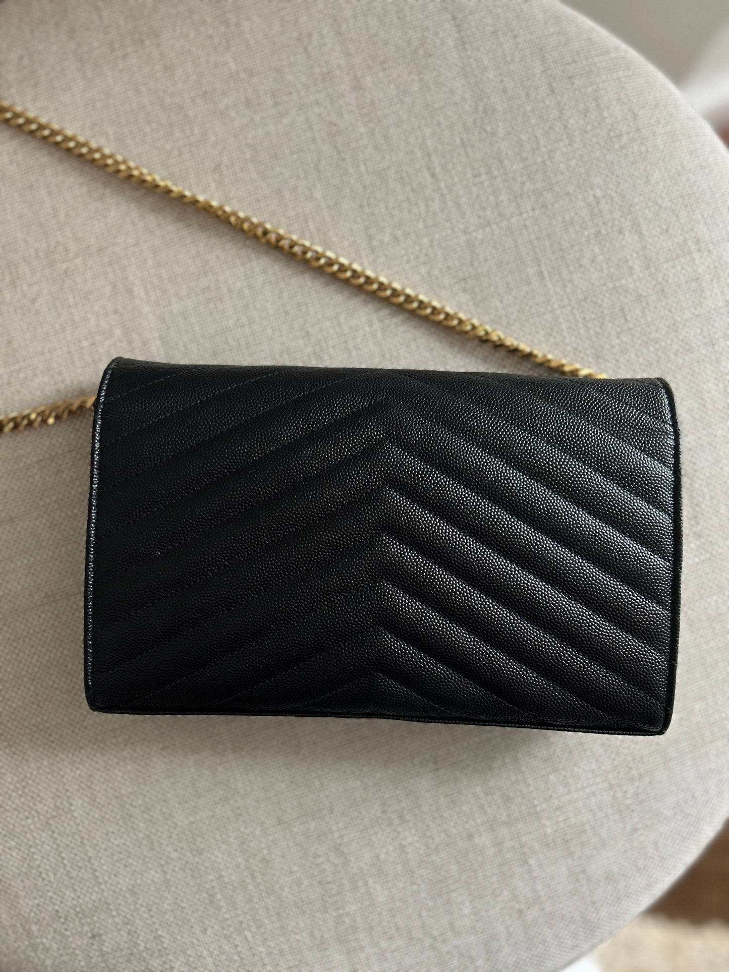 YSL Monogram Large Wallet on Chain in Grained Leather