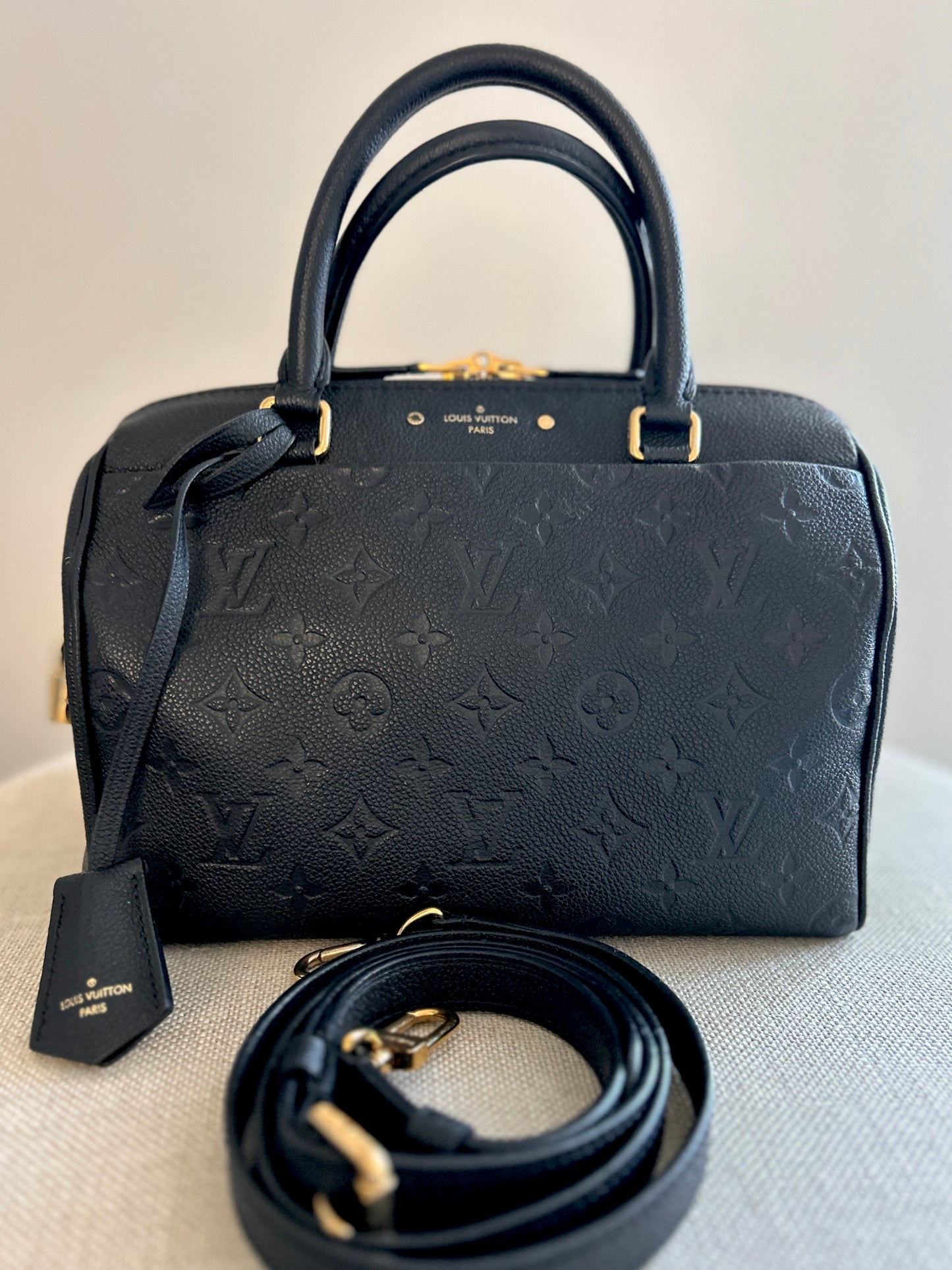 Louis Vuitton Black Monogram Empreinte Leather Speedy Bandouliere 25