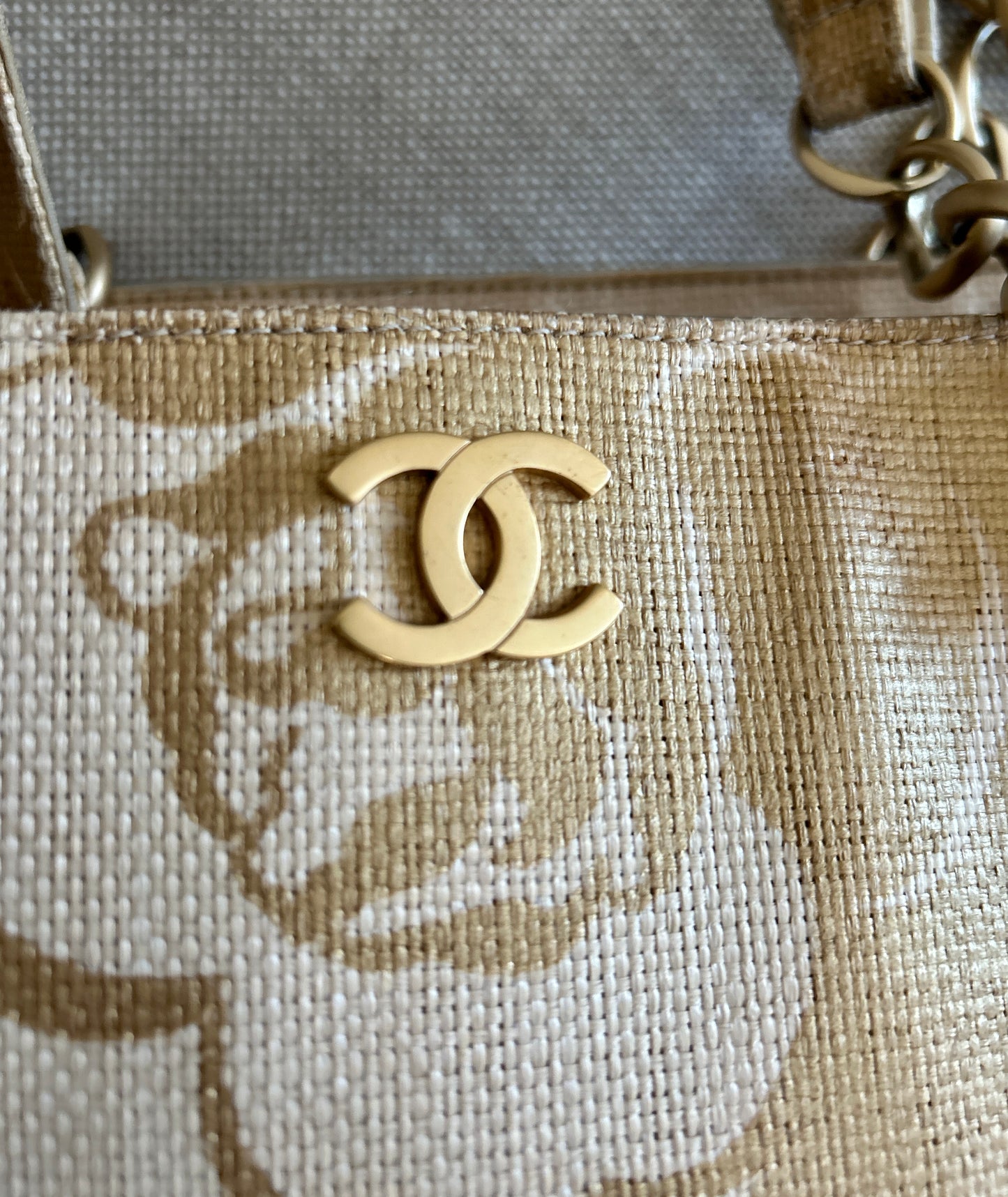 Chanel Gold Tweed Camelia Tote