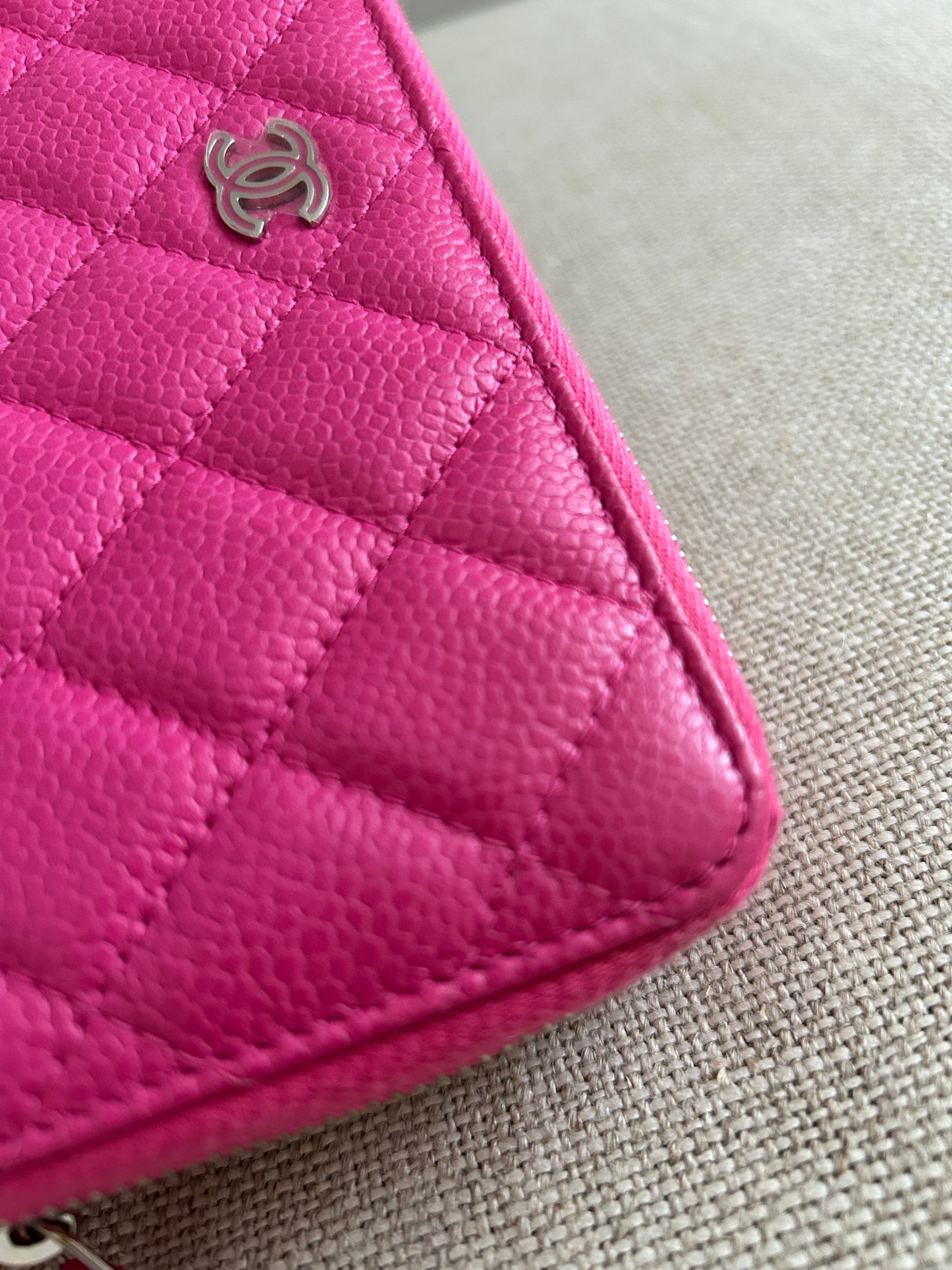 Chanel Caviar “Three” Zip Long Wallet - Pink