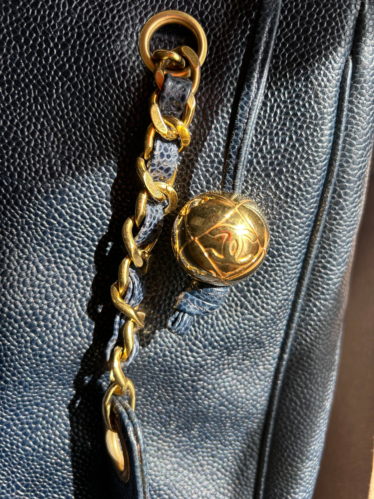 Chanel Vintage CC Logo Caviar
Tote - Rare Dark Navy / Midnight Blue - Gold Hardware - Circa 1994-1996