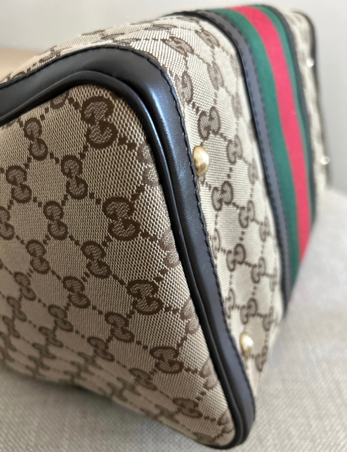 Gucci Brown/Beige GG Canvas Medium Vintage Web Boston Bag