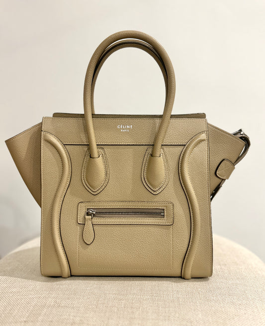 Micro Luggage Handbag In Drummed Calfskin - Color Dune