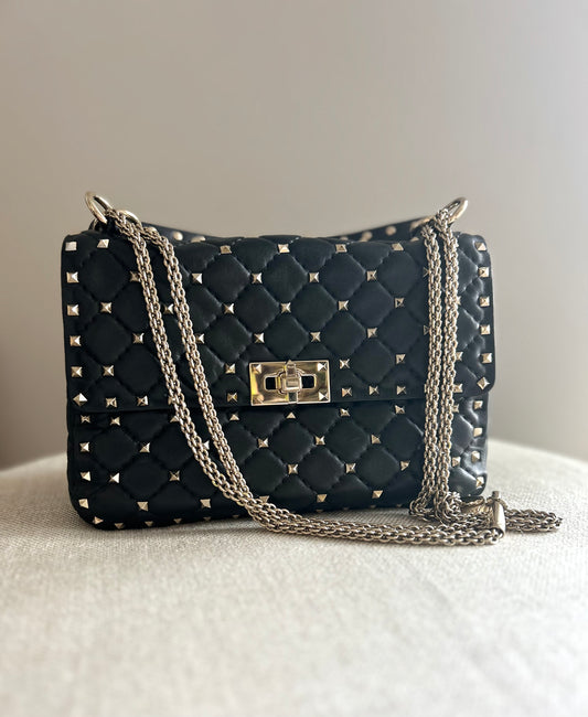 Valentino Black Rockstud Flap Bag