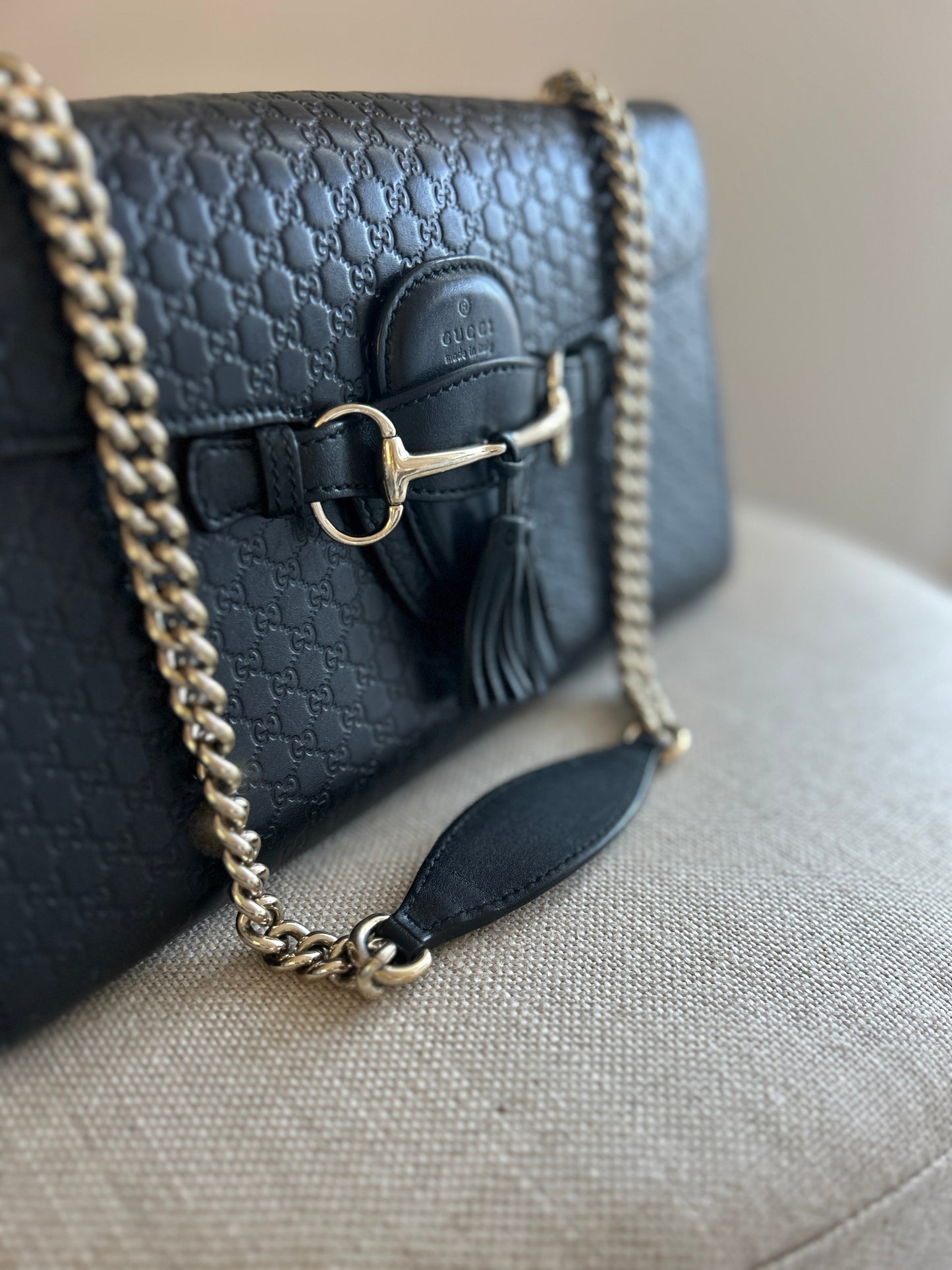 Emily Embossed Monogram Guccissima Calfskin in Black