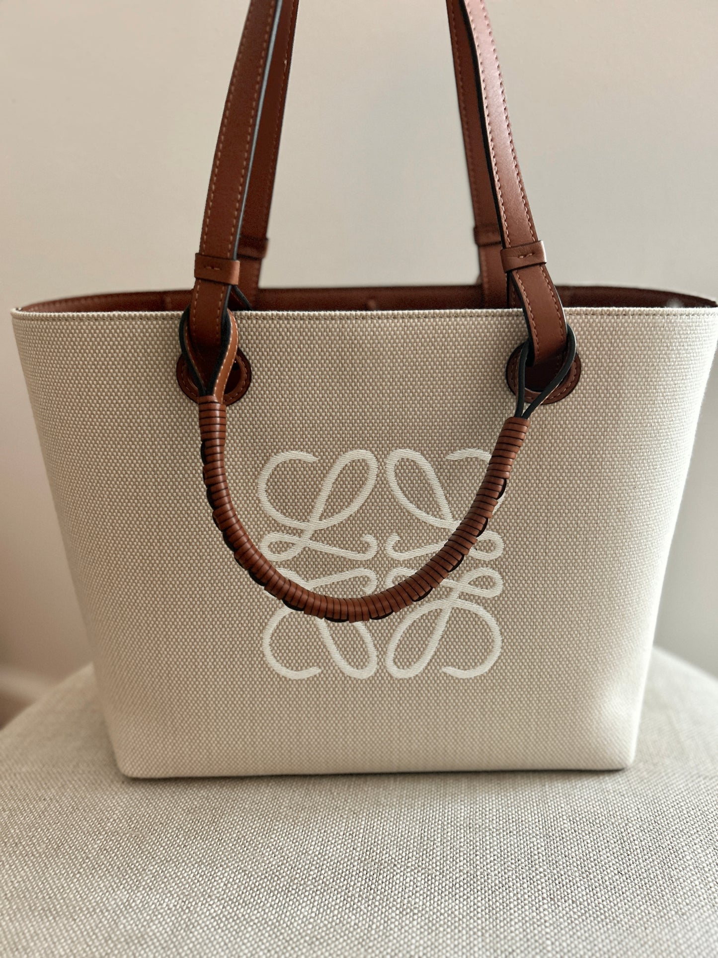 Loewe Small Anagram Canvas Tote Ecru - Tan