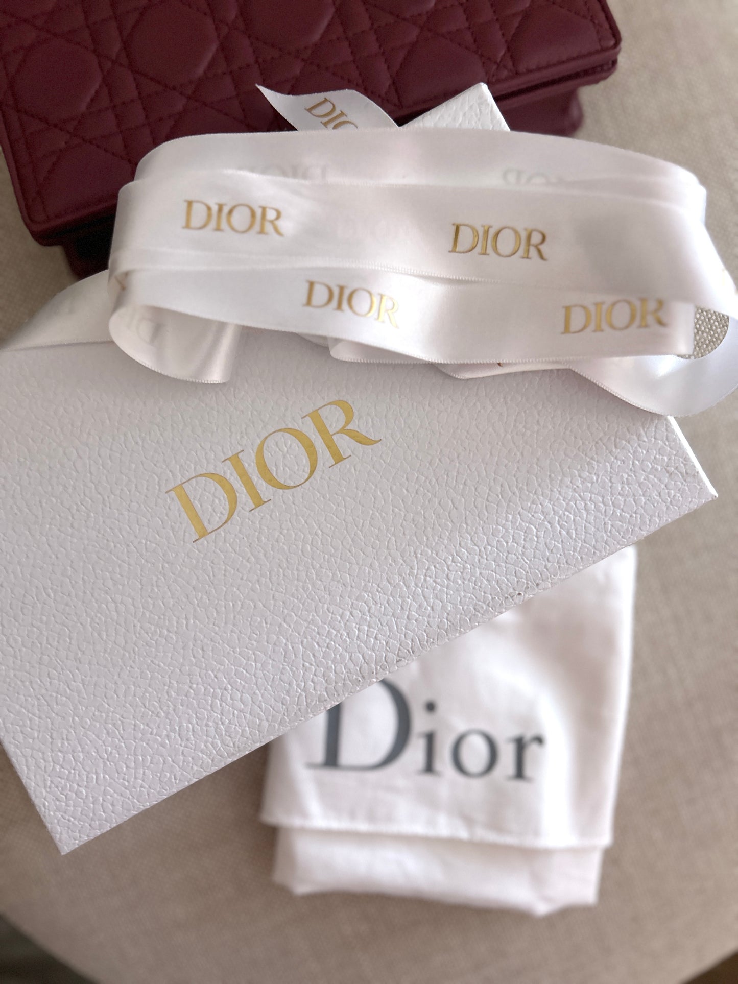 Christian Dior Lambskin Cannage Leather Pouch (3 pieces) on chain