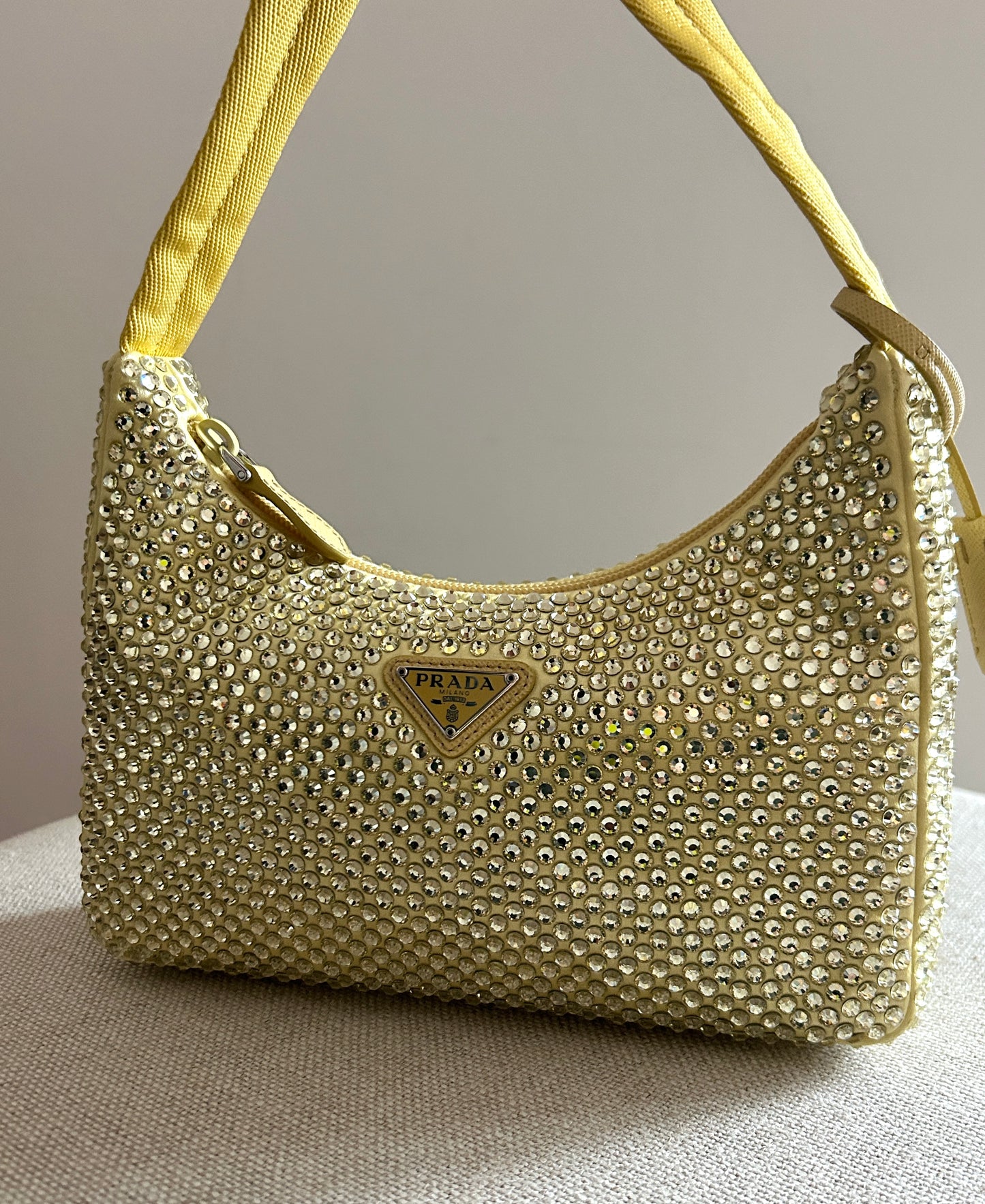 Prada Satin Crystal Mini Re-Edition 2000 Bag in Color Ananas