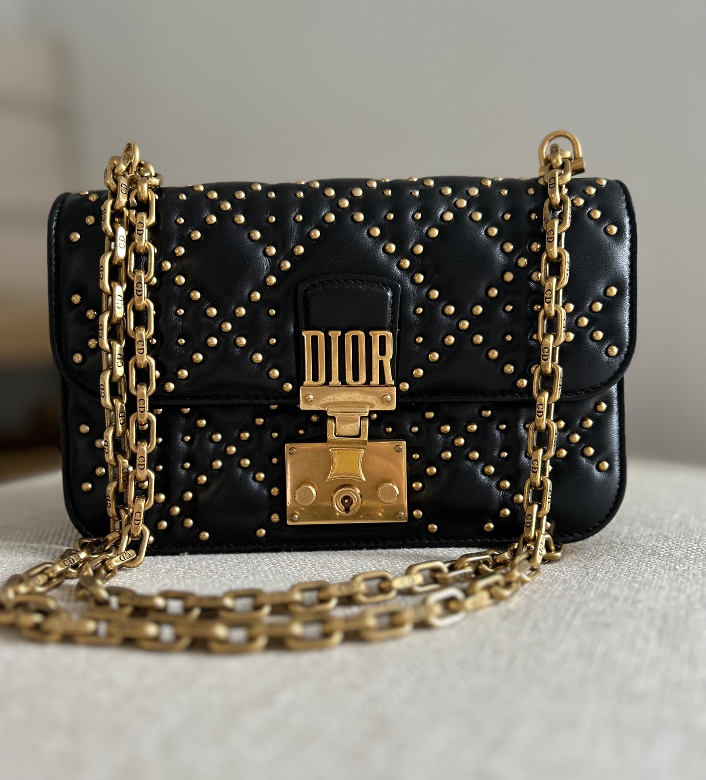 ChristianDior Addict Mini Flap Black Studded Shoulder Bag