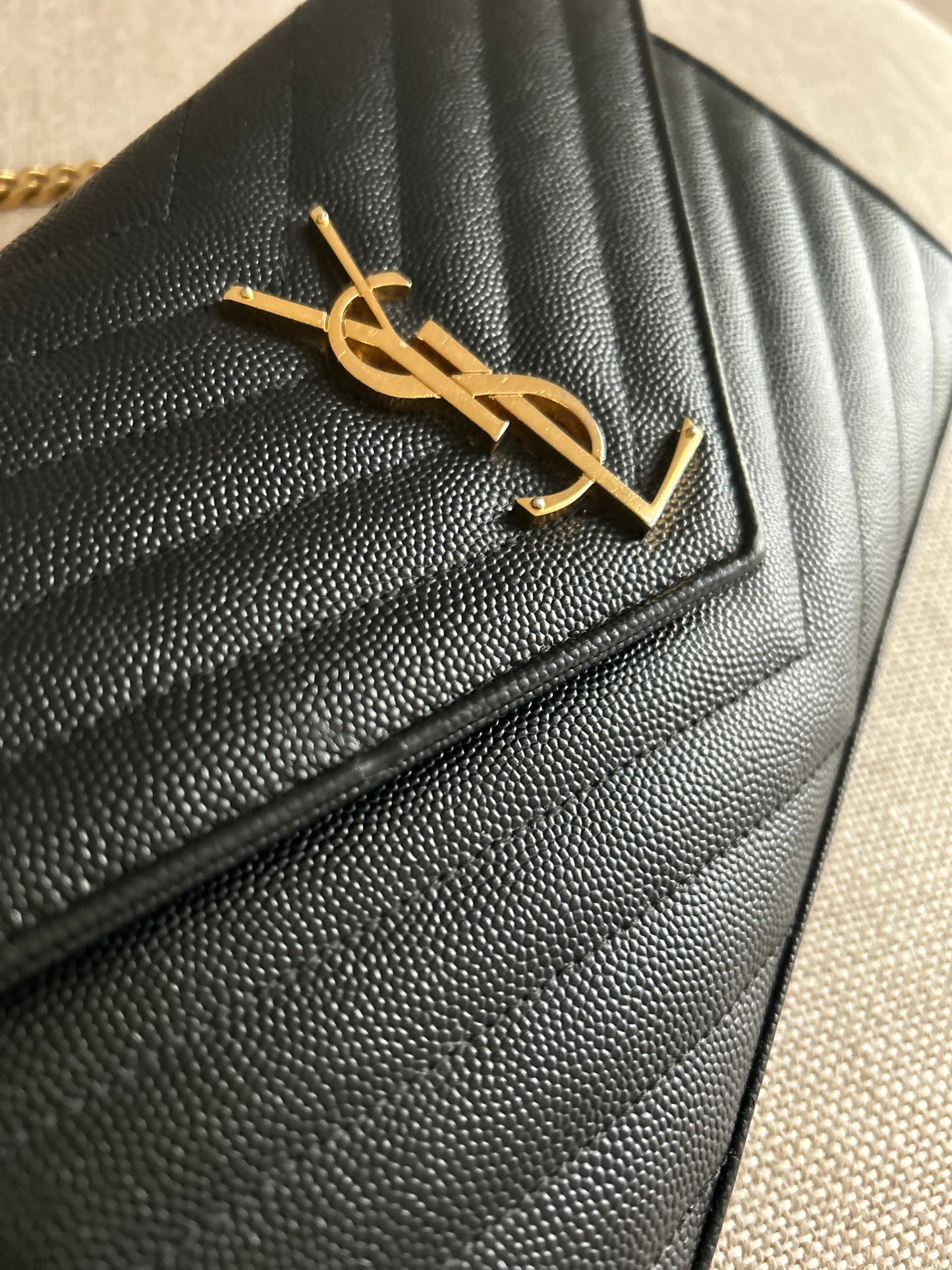 YSL Monogram Large Wallet on Chain in Grained Leather