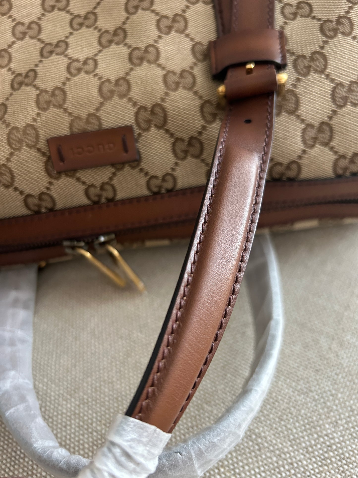 Gucci Monogram Medium Lady Web Boston Bag Beige Cuir