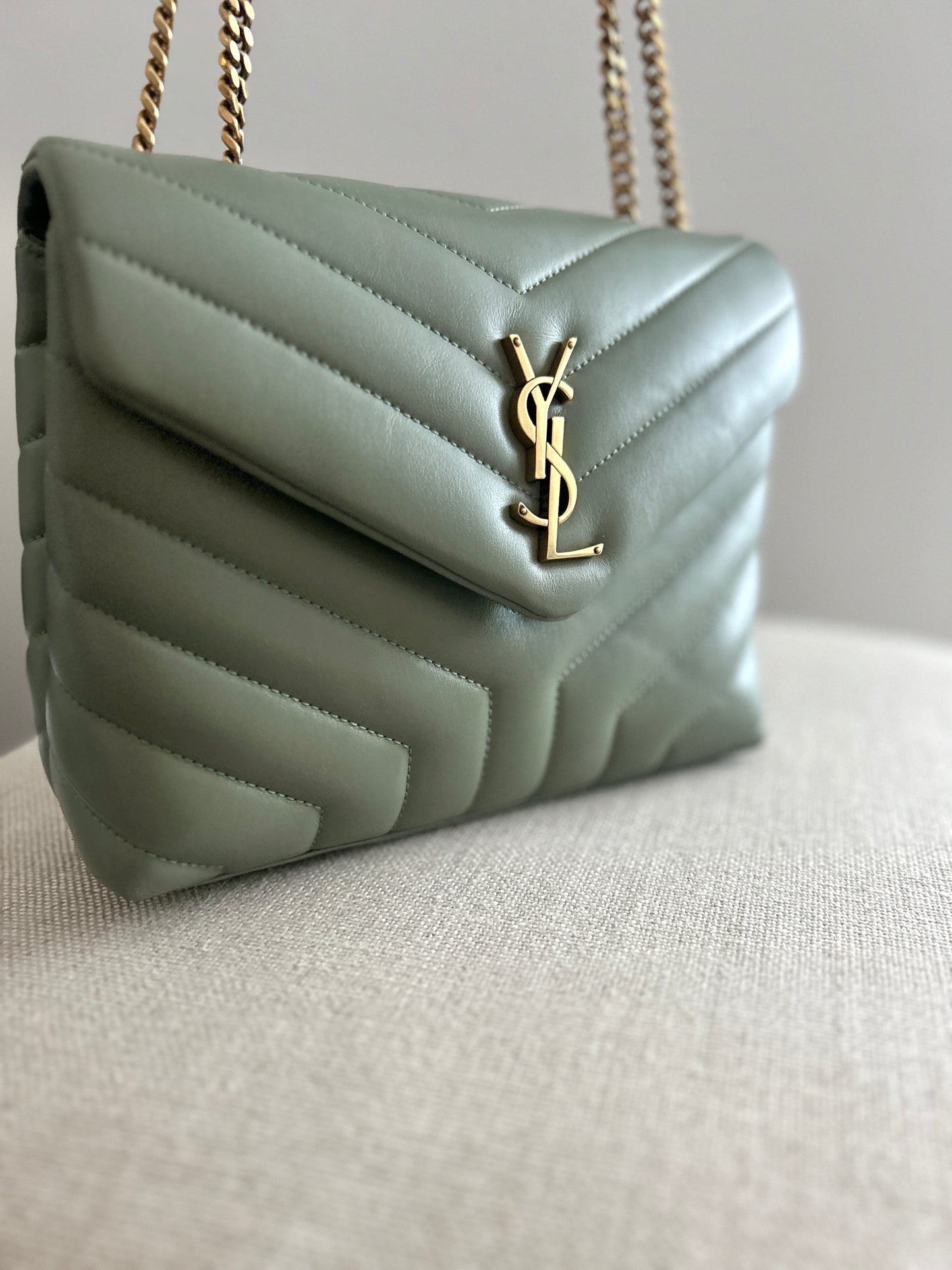 YSL - Saint Laurent Lou Lou Small in Quilted Leather - Sage