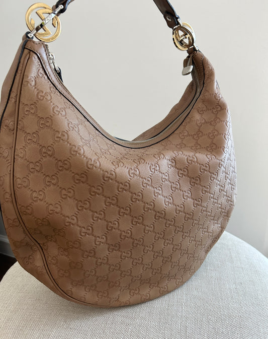 Gucci Brown Guccissimma  Leather Twins Hobo